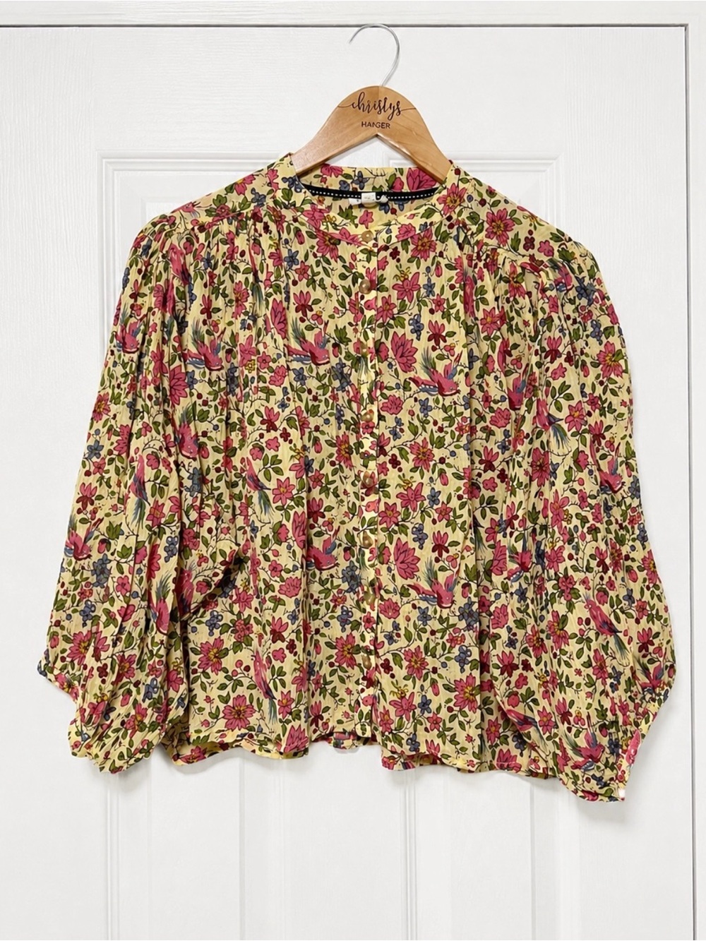 Pilcro by Anthropologie Sidney Batwing Blouse S Floral Bird Print Oversized